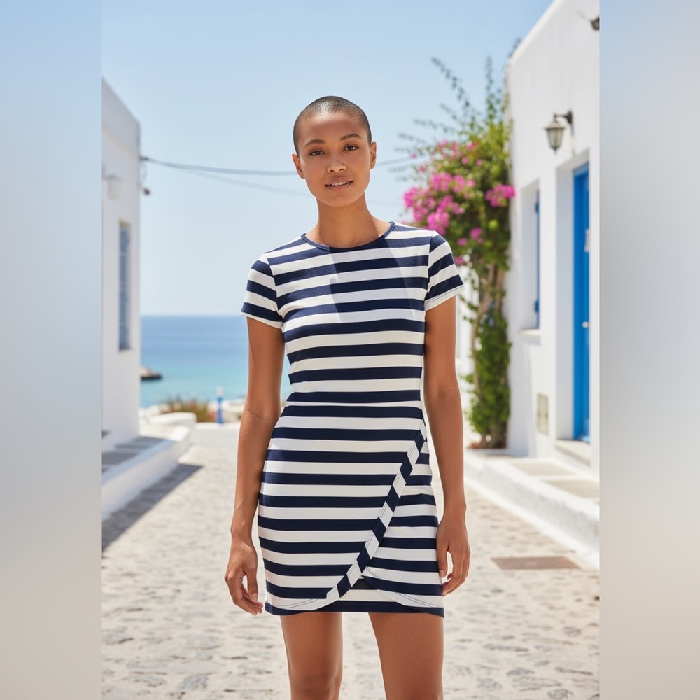 NWT. Loveappella Navy and White Striped Mini Dress‎